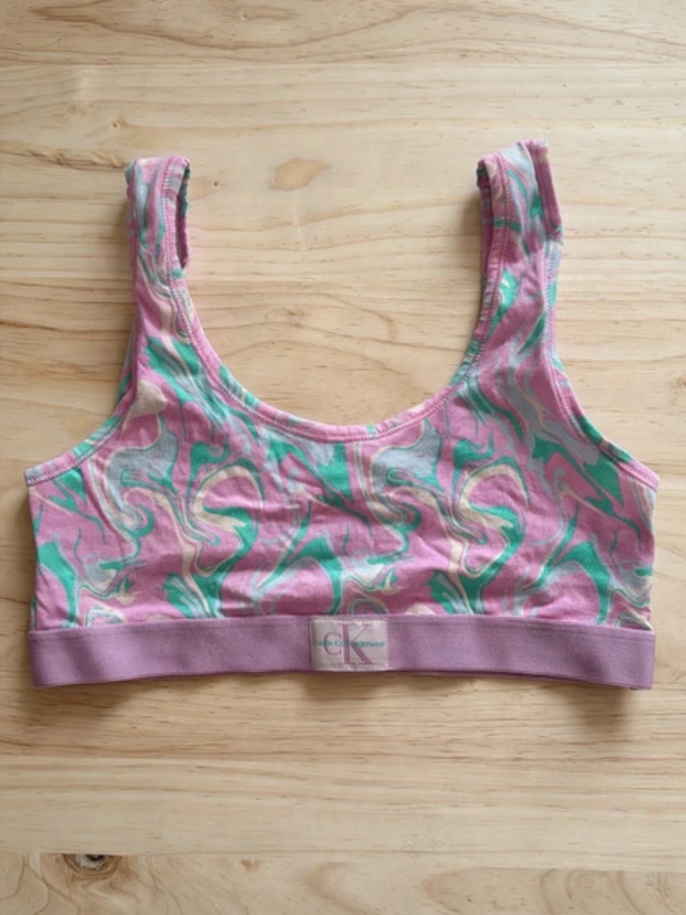 Calvin Klein Pink Marble-Print Cotton Bralette Girls 10-12
